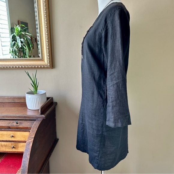 Mikoh Malama Black Linen Lace-up Long Sleeve Mini Dress Cover-up Size XS / S - Picture 10 of 16